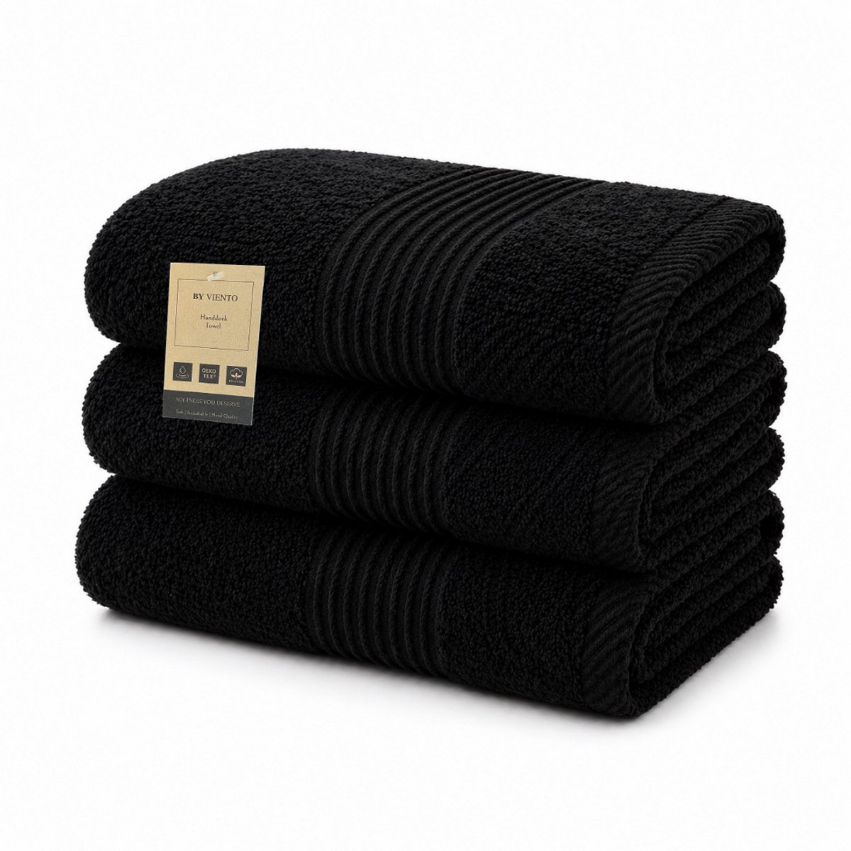 By Viento Luxe Handdoeken XL – Set van 3 – 70×130 cm – Zwart – Hotelkwaliteit – 100% Katoen – 500 g/m²
