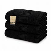 By Viento Luxe Handdoeken XL – Set van 3 – 70×130 cm – Zwart – Hotelkwaliteit – 100% Katoen – 500 g/m²