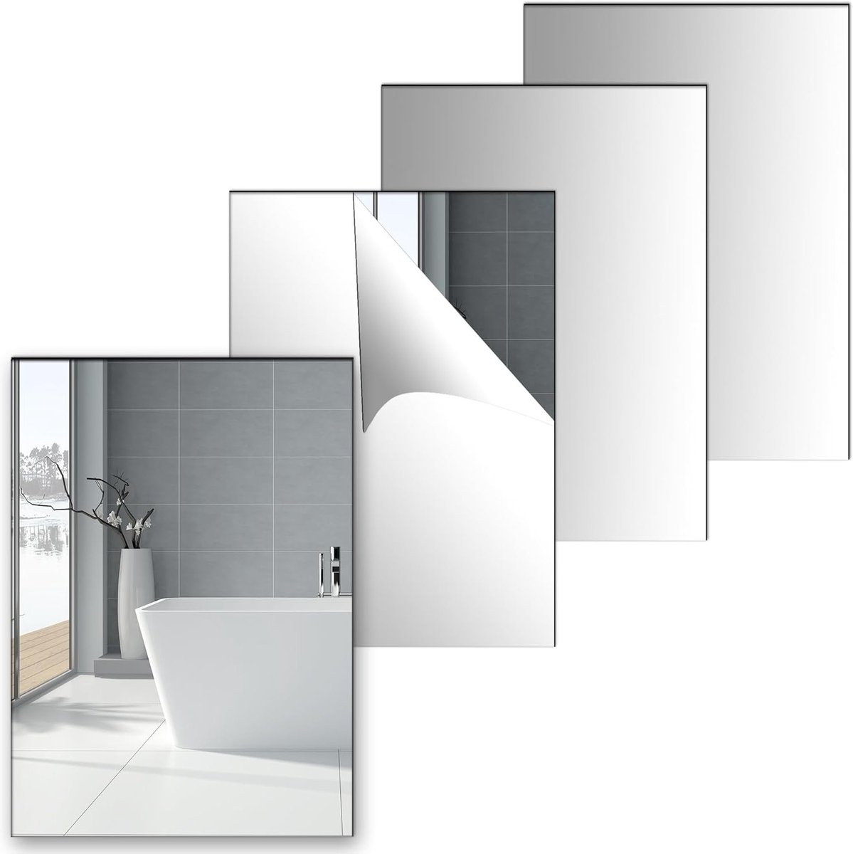 Set van 4 zelfklevende spiegeltjes A4 formaat 29,5 cm x 21 cm voor wanddecoratie en interieurstyling