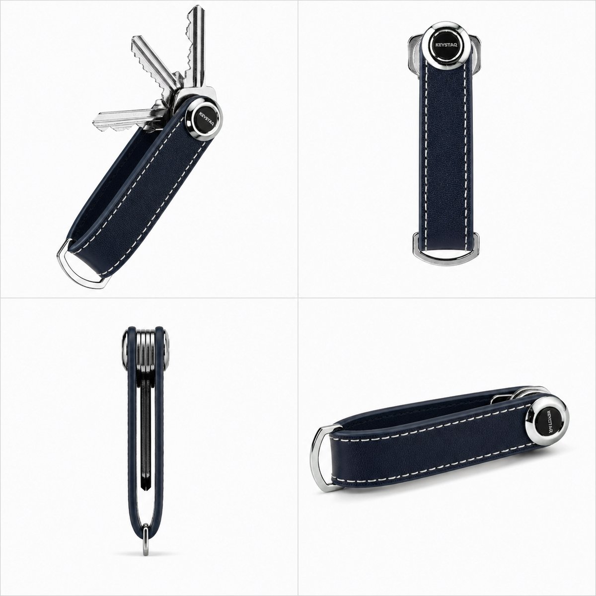 Keystaq Sleutelhanger / Sleutel Organizer – Compacte Sleutelhouder – Tot 8 Sleutels – Leer - Donkerblauw