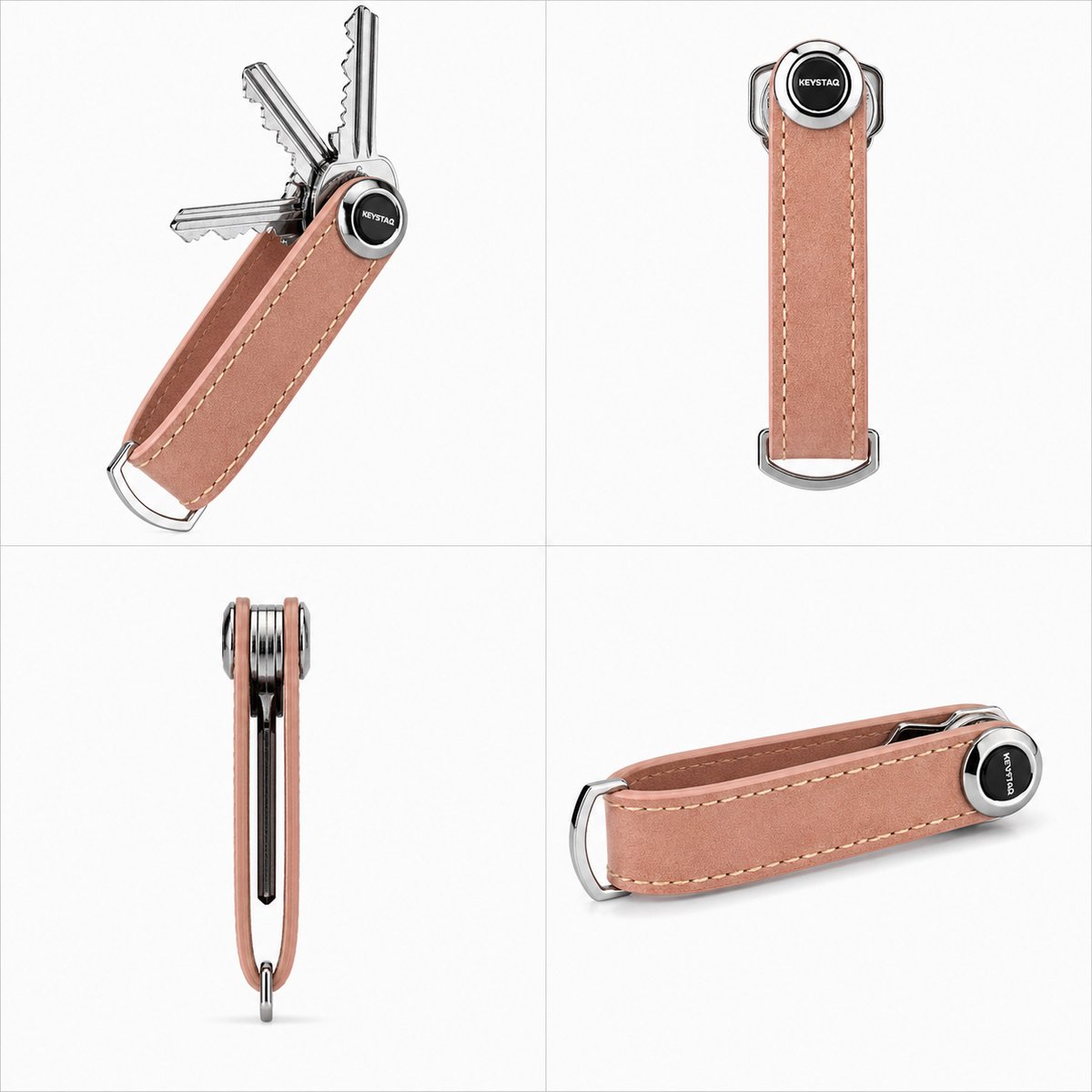 Keystaq Sleutelhanger / Sleutel Organizer – Compacte Sleutelhouder – Tot 8 Sleutels – Leer – Roze