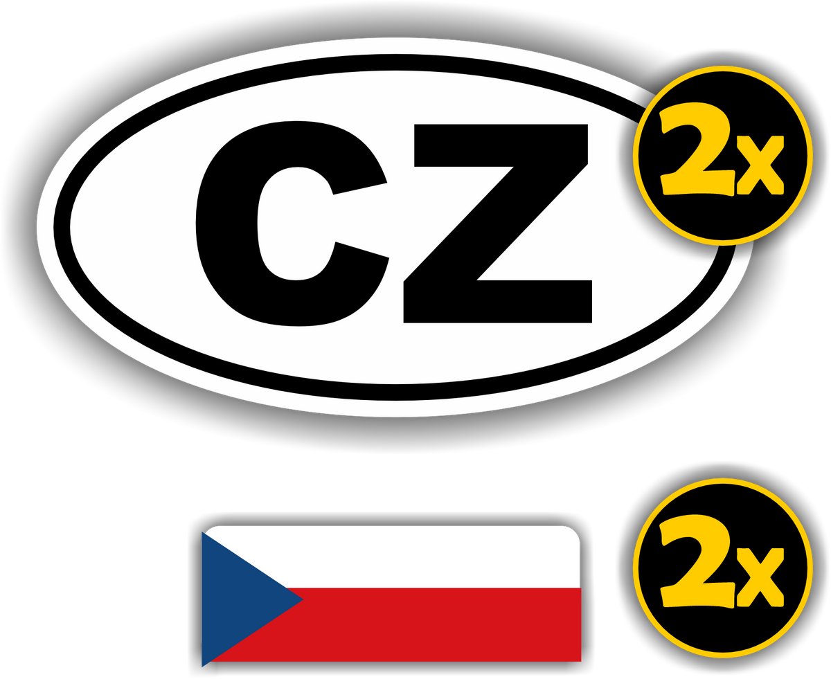 Jerma - CZ - Tsjechië Vlag - Auto - Sticker - 2x ovaal 13x7 cm - 2st 7x2.5 cm - Vinyl - Zelfklevend