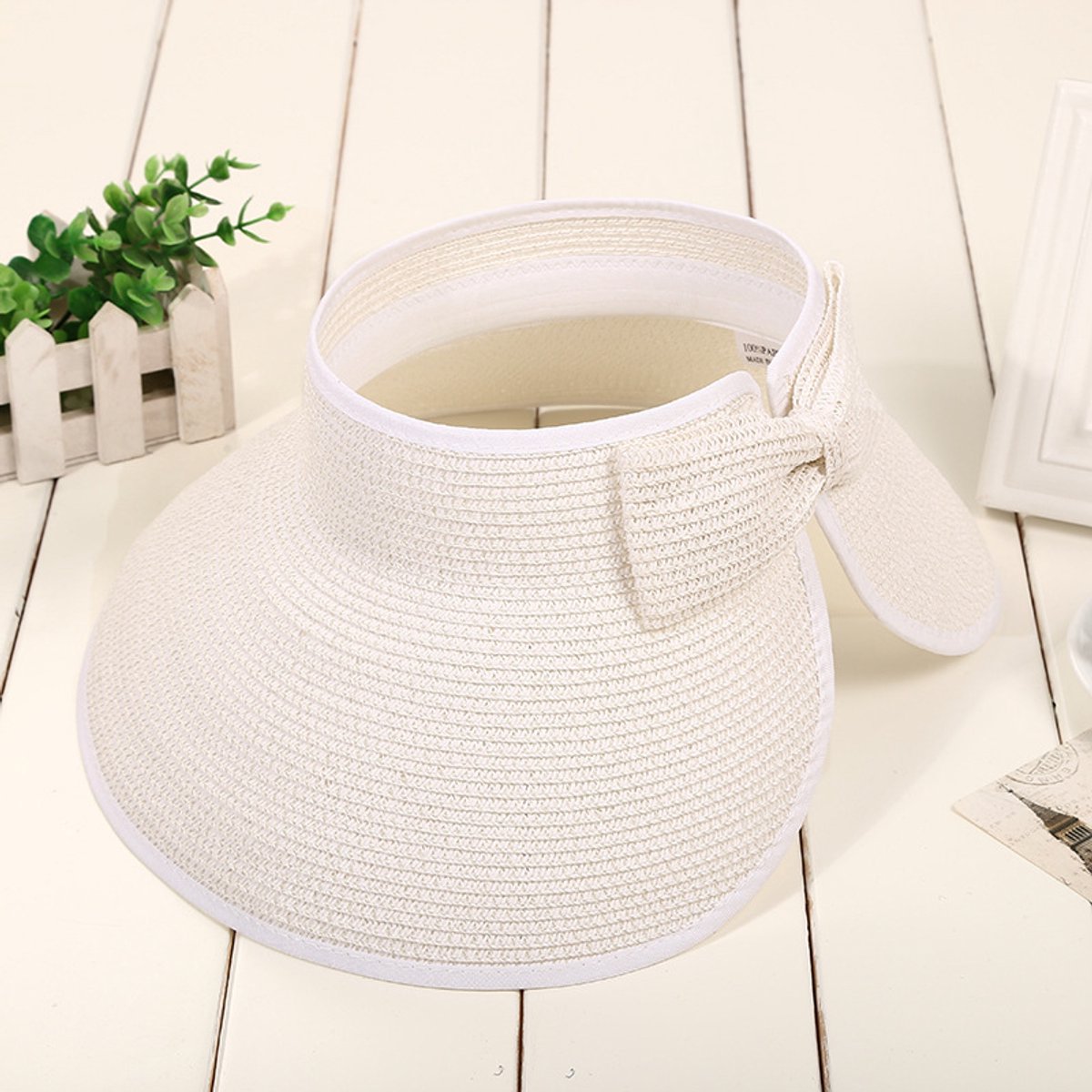 VHV - Hoed - Zonnehoed - Zonnehoed dames - Zonnekleppen voor dames - Opvouwbare zomerhoeden - Voor strand en buitenactiviteiten - Wit (56-58 cm)