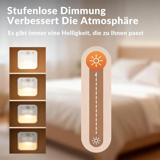LED-nachtlampje, met stekker, bewegingssensor en klok, 3 kleurtemperaturen, dimbaar, geschikt voor trappen, slaapkamers en gangen. van Merkloos — afbeelding 5