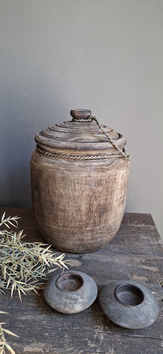 pot hout verweerd robuust met deksel XL