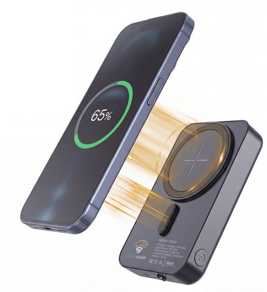Golden Sound Powerbank met zonnepaneel - Geschikt voor Magsafe systeem - Solar Powerbank - Zonneenergie powerbank - Noodpakket - 10.000 mAh - Magnetische powerbank - Draadloos opladen