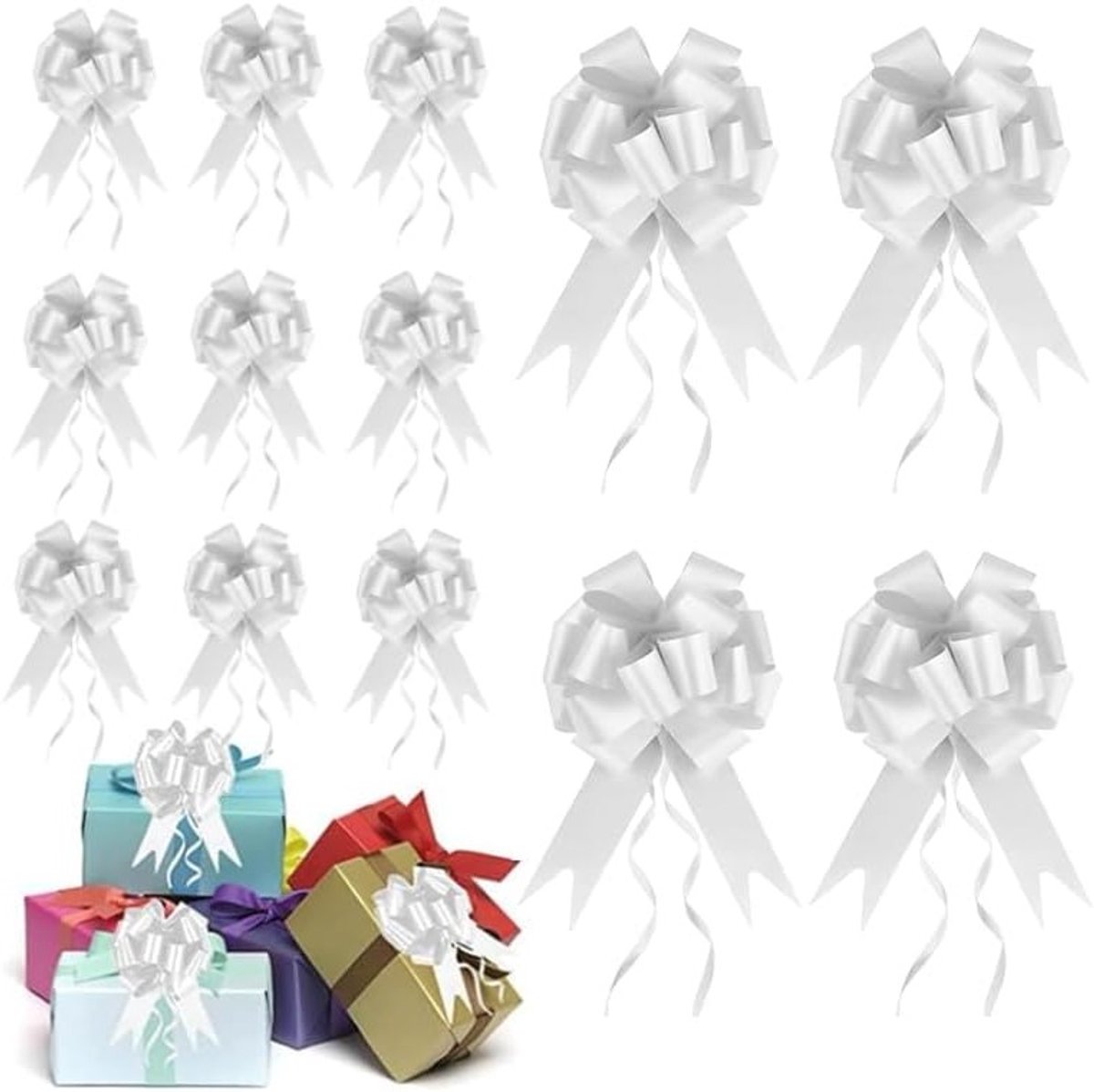 30-delige set cadeau-strikken, witte linten, grote strikken voor cadeaus, feesten en bruiloften