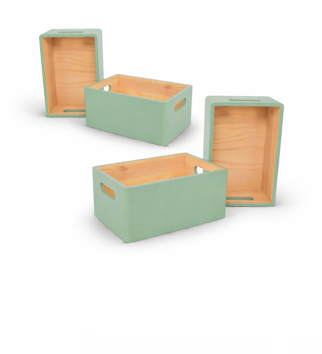 HAUDT® houten stapel kist set- KIM Mini Tijm - 4 kistjes - stapelbaar - houten kistjes