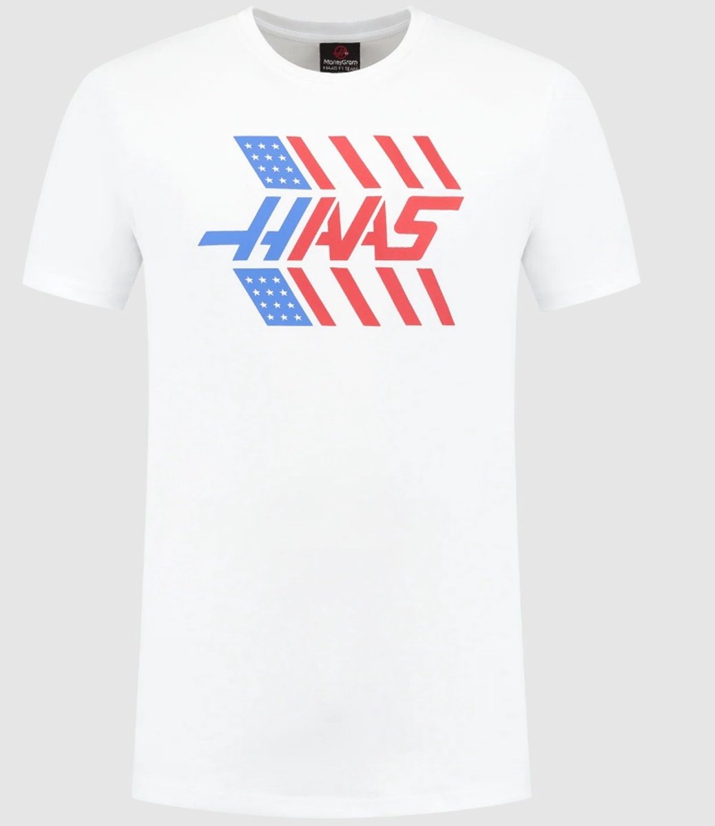 Haas F1 Team - Stars and Stripes - T-Shirt - Heren - Wit - Maat XL