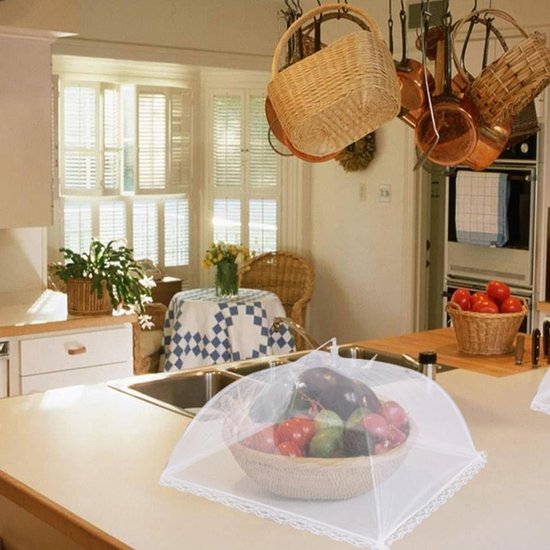 Vouwbare voedselbescherming tent voor fruit, taart en BBQ - Set van 2, 32 x 32 cm, ideaal voor picknicks en buitengebruik van Merkloos — afbeelding 3