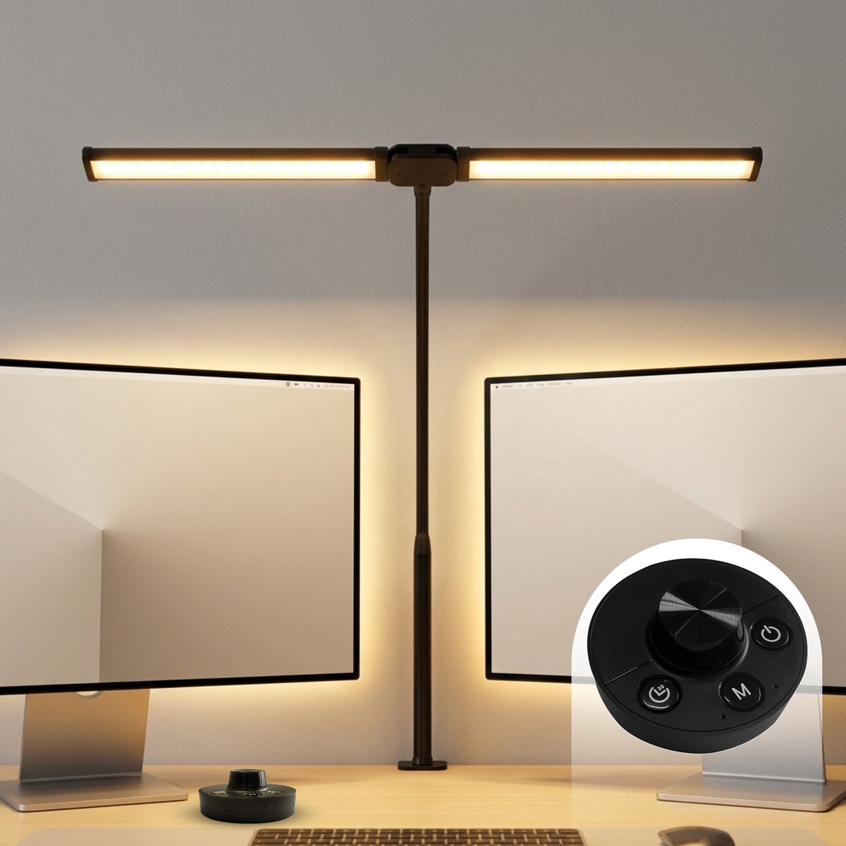 TM&DY Bureaulamp met Klem XL - 68 CM - Flexibel Verstelbaar - Draadloze Controller - Dimbaar - Led - Klemlamp - 2 Draaibare Lampenkoppen - 5 Kleur modi - 10 helderheidsniveau's