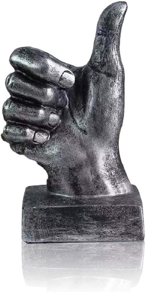 JeiibrZui Handsculptuur Decor - Zilver Duim Omhoog - Hars Standbeeld voor Bureau en Woonkamer - 8,5 x 6 x 15 cm - 1 Stuk Motivatie Kunst