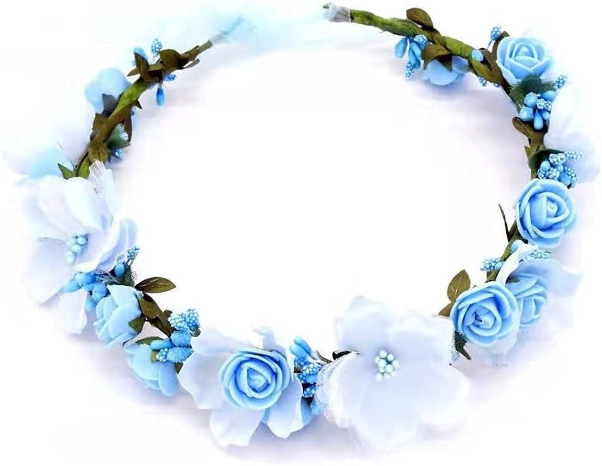 Bloemenkrans Haaraccessoire Blauw Verstelbaar voor Bruiloft Feest en Fotografie