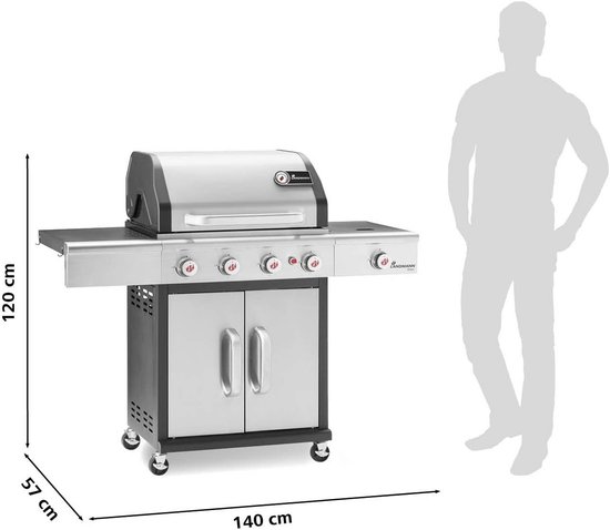 Landmann Triton MaxX PTS 4.1 Barbecue - Gas - Gietijzeren Roosters - Zilver - 4 Pits - Gas BBQ - Gasbarbecue