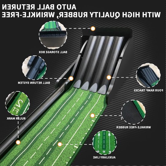 Golf Putting Mat voor Thuis en Kantoor - Indoor Oefenmat met Ball Return en Hellingsontwerp voor Perfecte Putts van GOLF — afbeelding 2