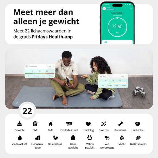 Sacoma Original Weegschaal Personenweegschaal Digitaal - 22x Lichaamsanalyse - Slimme Weegschaal met App - Weegschalen - Vetpercentage