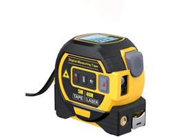 3 In 1 Laser Afstandsmeter 5M Meetlint 40M Lasermeter Met Display - Inclusief 2x AAA Batterijen - Voor Klussen Bouw Aannemer Hobby Verbouwen Meten - Geel