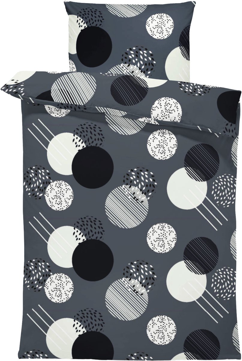 Dekbedovertrek 100% Katoen Premium - 140 x 200cm - 1 persoon - Bollen dark