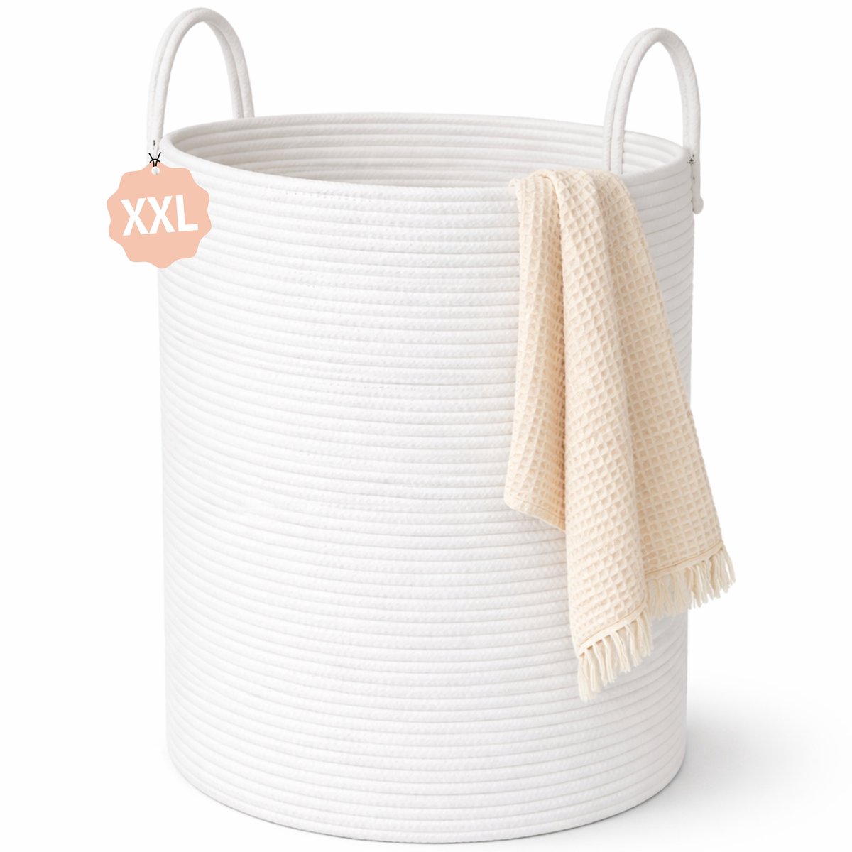 Woning Decor® Wasmand 100L XXL – Katoenen Wasmand – Opbergmand – Wassorteerder – Wit