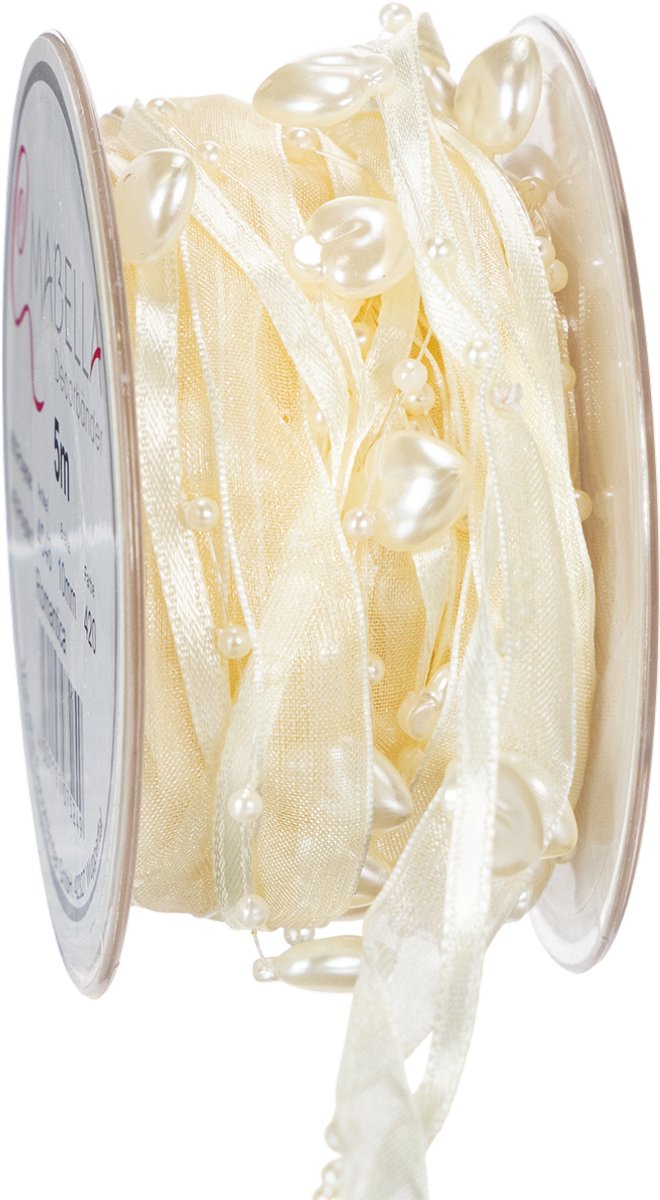 Decoratief lint, crèmekleurig, hartjes, parels, bruiloftsdecoratie, 10