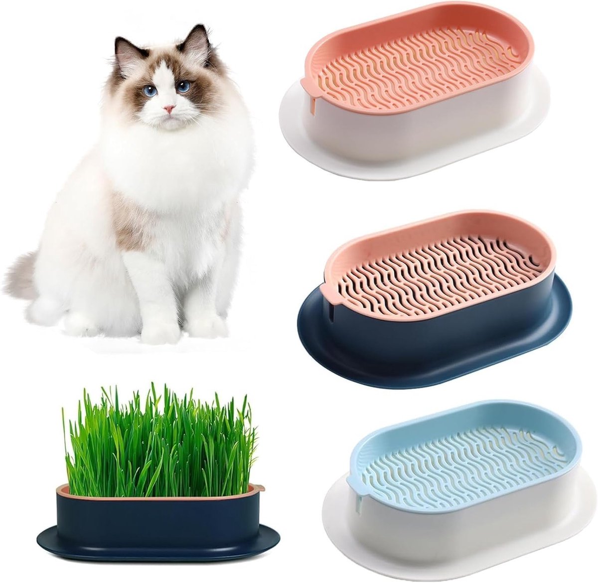 Set van 3 Kattengras Plantenbakken - Bodemloze Kattengras Zaad Picker en Katnip Planten voor Binnenkatten - Ideaal voor Groene Kattenverzorging en Gezonde Snack