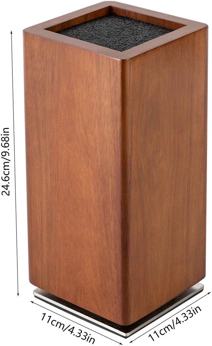Emvae Messenblok - Magnetische Messenhouder - 360° Roterend - 11 x 11 x 24,6 cm - Acaciahout - Bruin