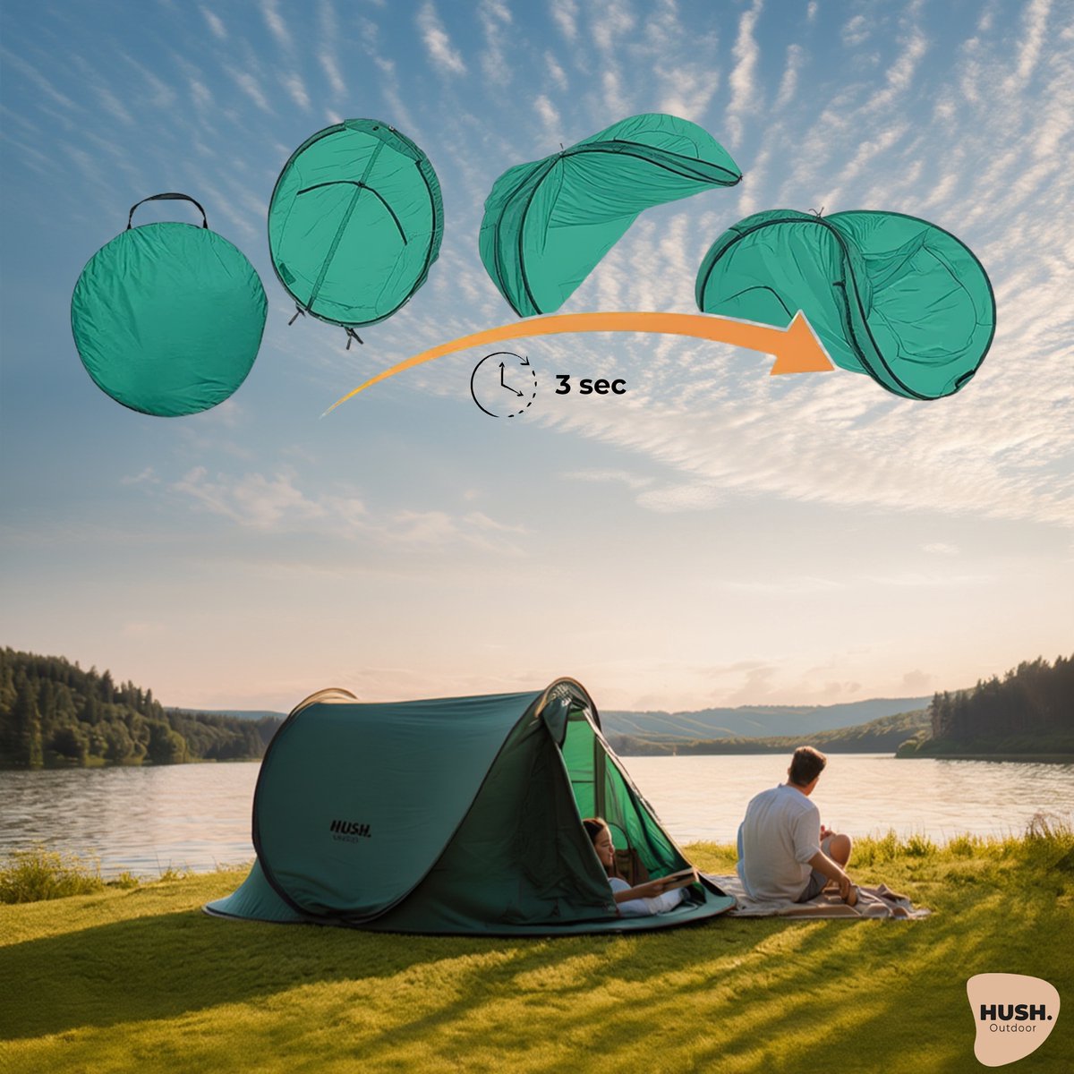 HUSH Outdoor campingtent 1 tot 2 personen groen thumbnail 4