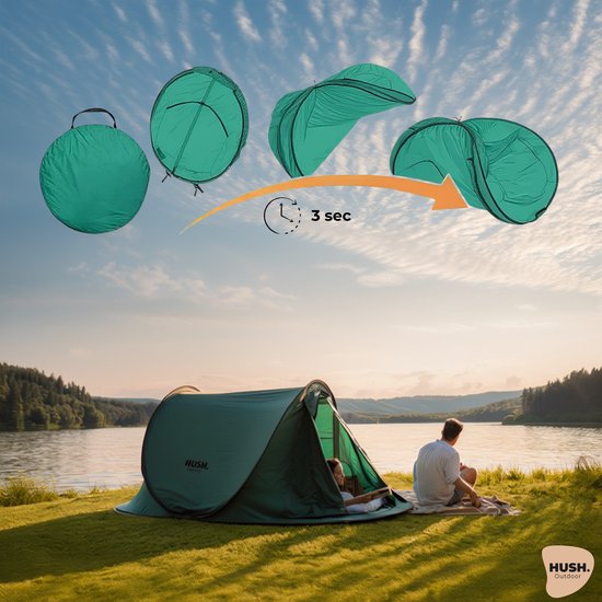 HUSH Outdoor Camping tent - pop up systeem - met ophanghaakje en opbergvakken -inc. draagzak van Merkloos — afbeelding 4