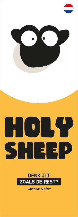 Een verticale banner met een schaapshoofd. Tekst "HOLY SHEEP".