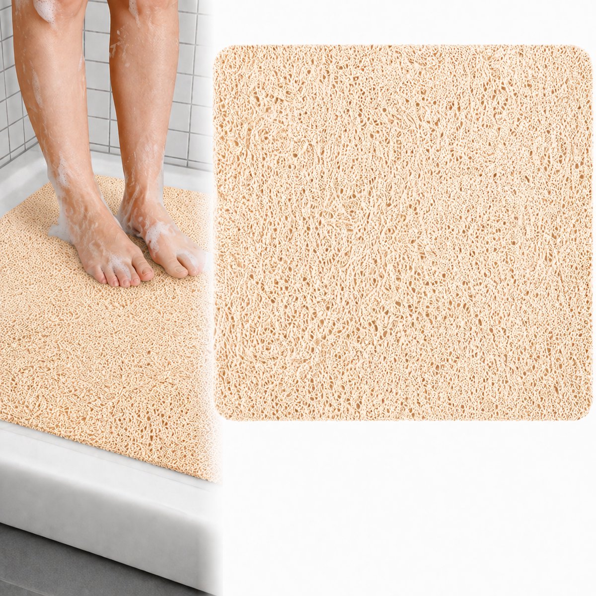 GLODI GOODS® Antislip badmat douchemat 60x60 cm - voor in de douche – antislipmat waterdoorlatend – BEIGE