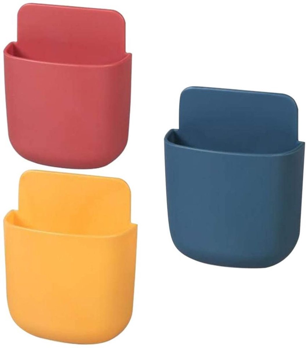 3 zelfklevende opbergtassen voor aan de muur/deur, een zelfklevende opbergdoos voor de afstandsbediening voor aan de muur - ruimtebesparend, boren is niet nodig, opbergdoos voor de koelkast, brillen/oortjes
