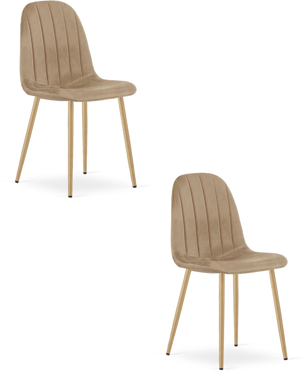 Set van 2 eetkamerstoelen PADVA - Fluweel bruin – Houten look poten (eiken) – Modern design