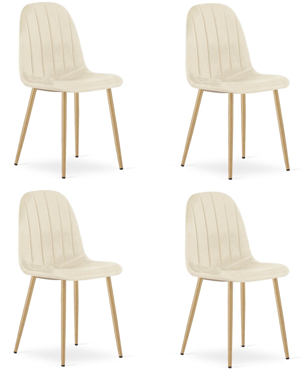 Set van 4 eetkamerstoelen PADVA - Fluweel licht beige – Houten look poten (eiken) – Modern design