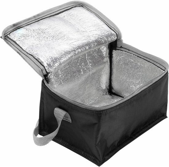 Bellatio Design Koeltas voor 6 blikjes - klein - zwart - incl koelelement - 21 x 15 x 13 cm van Bellatio — afbeelding 2
