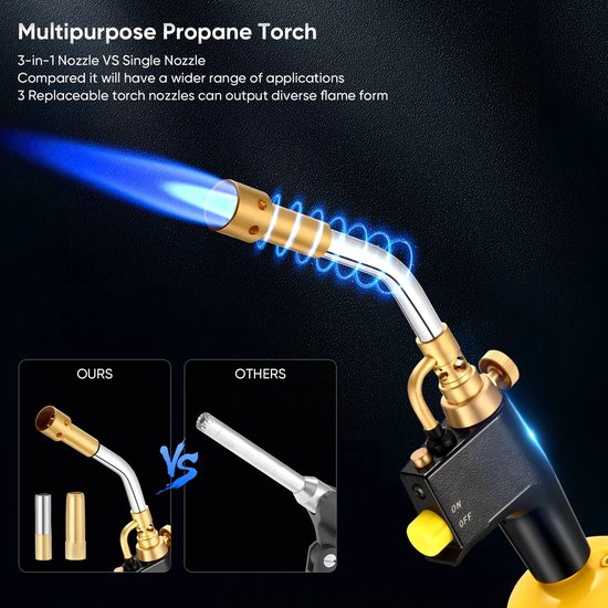 Seth Select Gasbrander voor Solderen & BBQ - Soldeerbrander MAPP/Propaan - Lastoorts 3 Nozzles (10/13/19 mm) - Voor Precisie & Krachtig Verwarmen — afbeelding 2