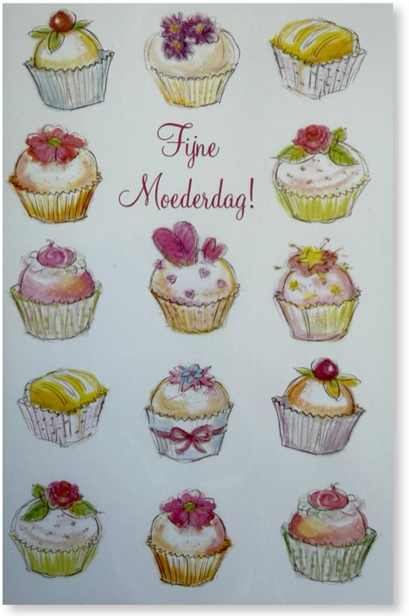 Moederdag Wenskaart fijne Moederdag cupcakes - 12x17cm - Gevouwen kaart inclusief envelop - Moederdagkaart