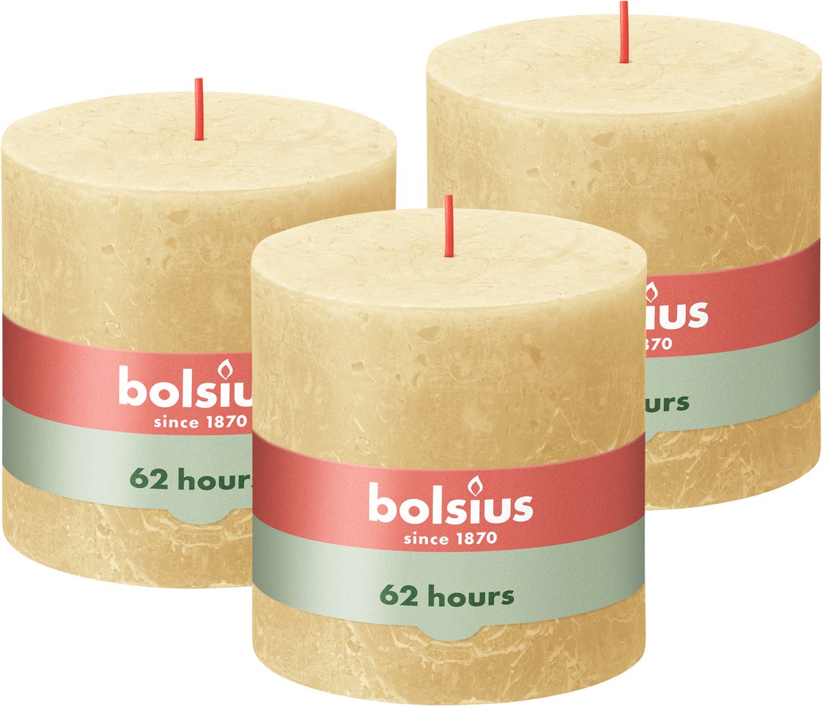 Bolsius Rustieke Kaars - 3 Stuks - Oat Beige - 10 x 10cm - 62 Branduren