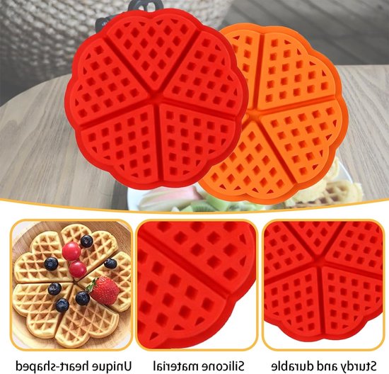 Hartvormige siliconen wafelvorm voor het maken van wafels en muffins, 2-delige set, eenvoudig in gebruik, perfect voor airfryer en bakplezier — afbeelding 2