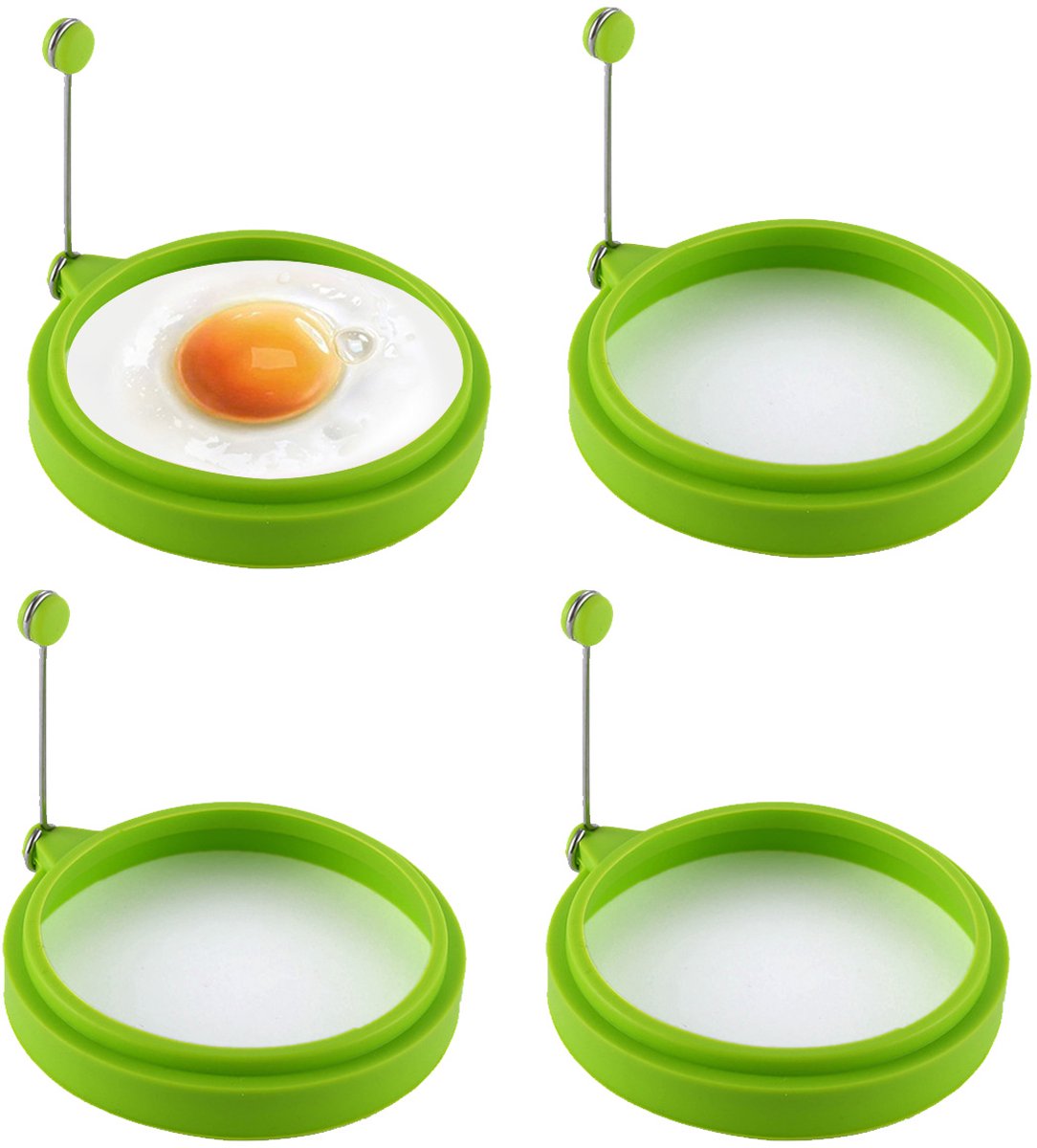 Cuhostki 4 Stuks - Siliconen Ei Ring - Ronde - Groen - Bakvorm - Voor Eieren En Pannenkoeken
