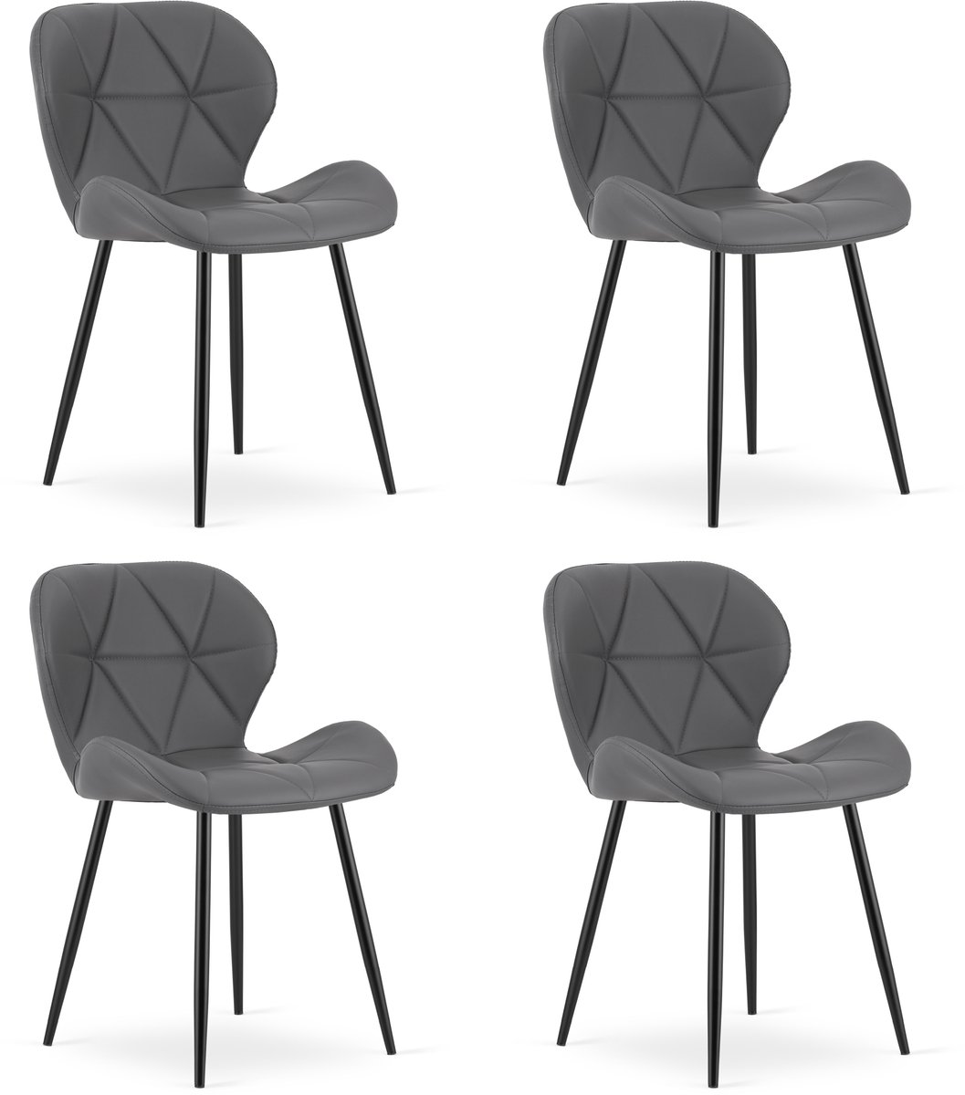 Set van 4 eetkamerstoelen MANGO - Grijs kunstleer - Zwarte metalen poten - Modern design