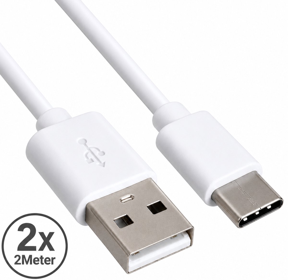 USB C Kabel – USB C Oplader – USB-A naar Type-C – 2 Meter – 2 Stuks – Geschikt voor Type-C Apparaten – SnelLaden – Wit – Oplaadkabel