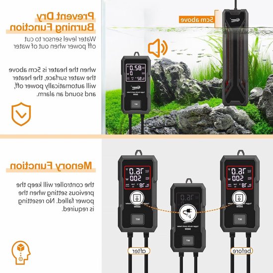 Submersible Aquarium Heater met Digitale LED Controller en Oververhittingsbeveiliging voor Zoet- en Zoutwater (500W) - Ideaal voor Visopvang en Aquatische Levensomstandigheden
