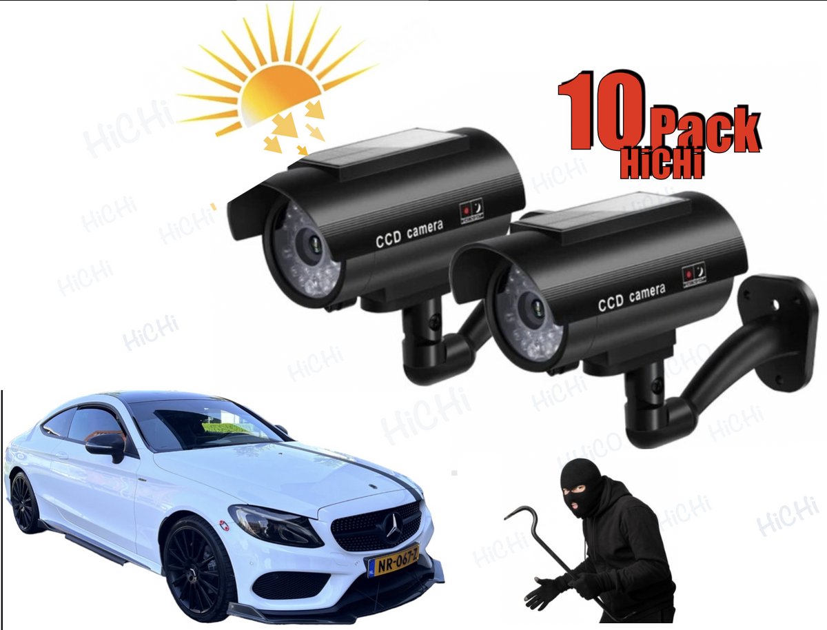 HiCHi® Outdoor Solar Dummy camera (10 pack) - Dummy beveiligingscamera voor buiten - Dummy camera – Nep camera met rood knipperend led indicator 4Stuks