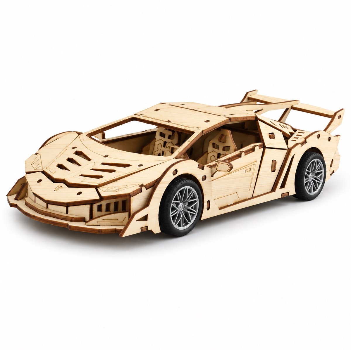 Sportwagen met pull-back mechanisme 114-delig Houten DIY Modelbouw