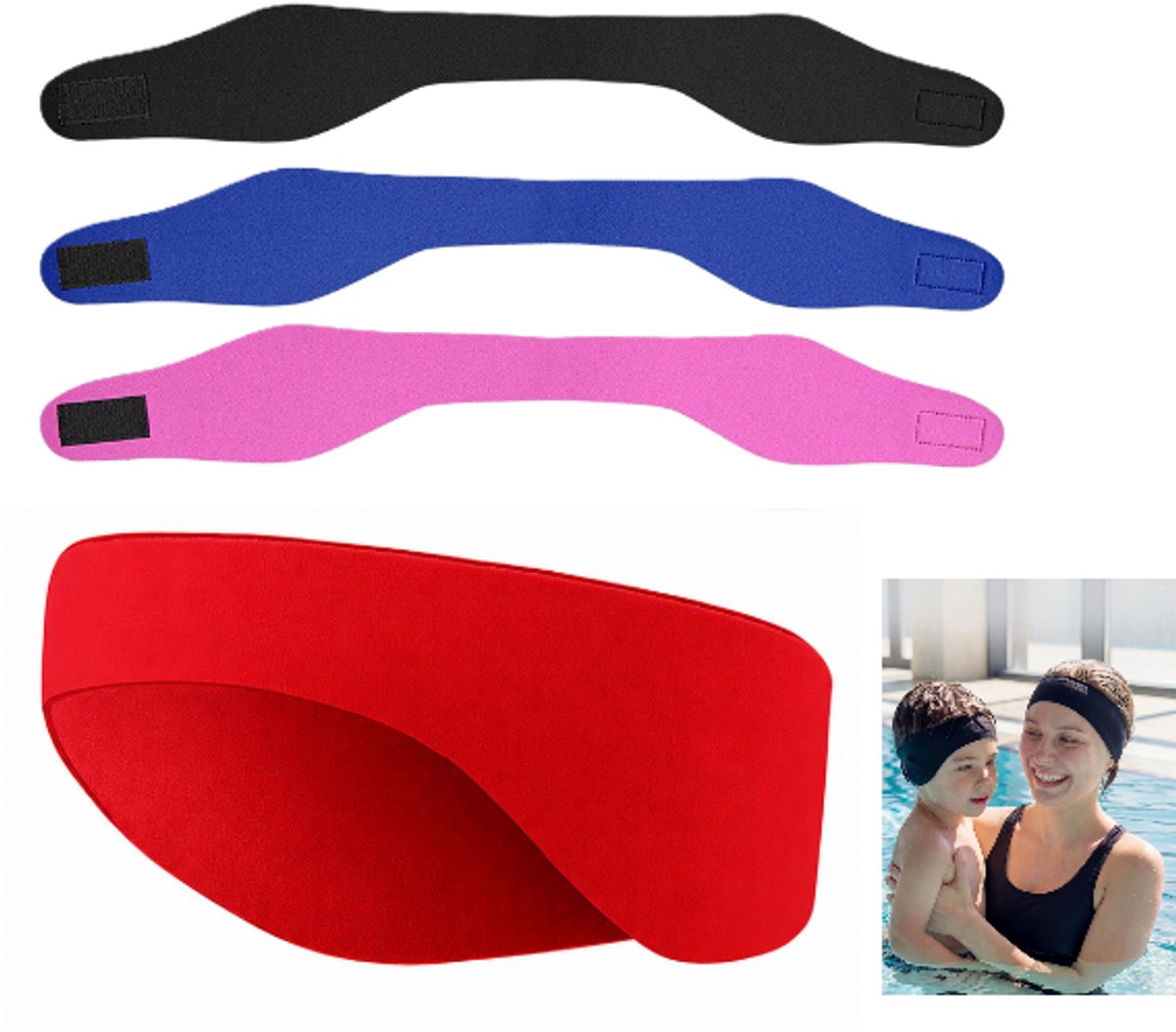 Hoofdband zwemmen - Zwemhoofdband - Badmuts -Maat L - Gehoorbescherming - Hoofdband Zwemmen Kind - Zwemhoofdband Kinderen - Rood - LOUZIR