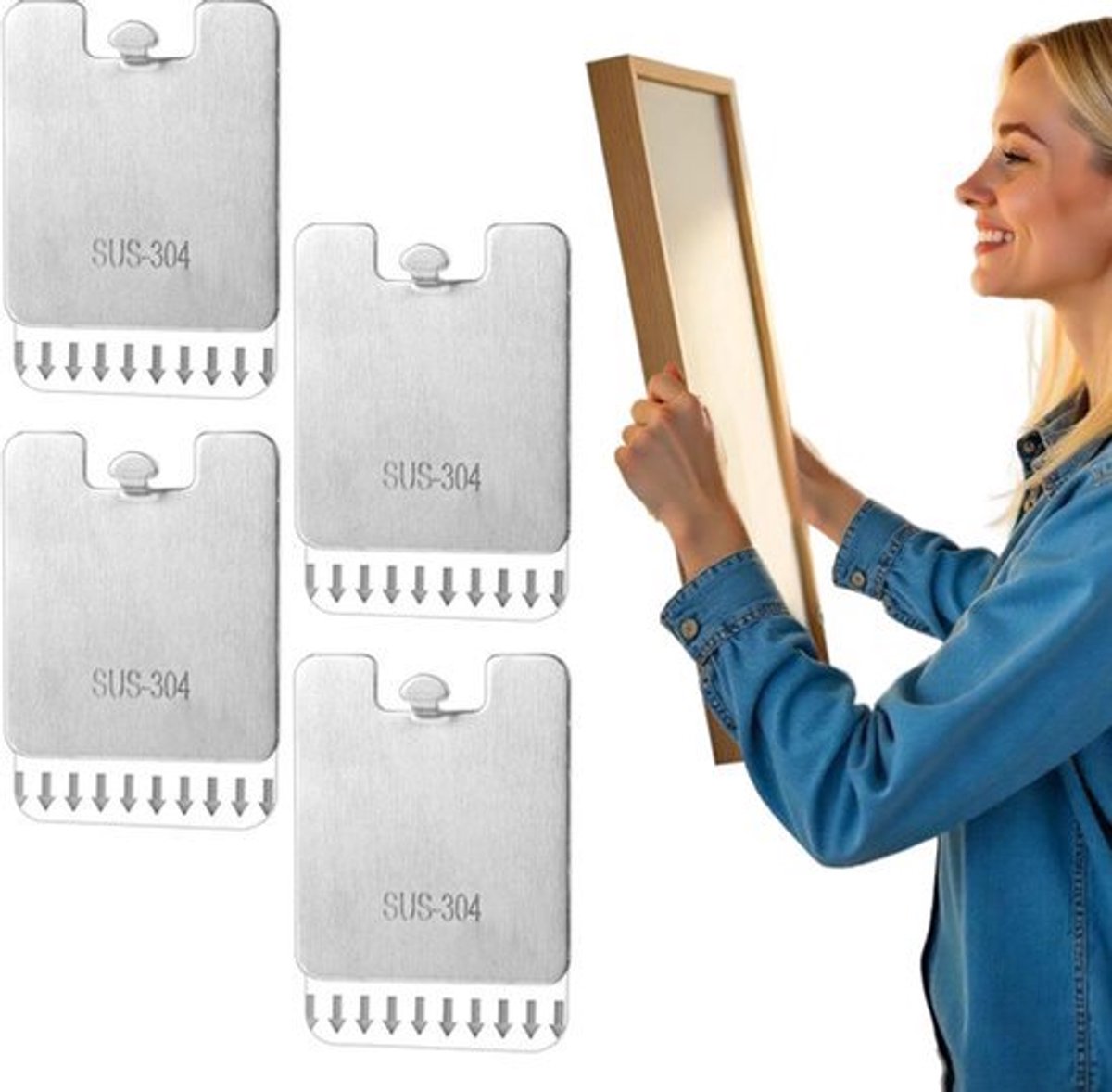 4Pcs FotoFrame Haakjes - Metalen Beugels en Lijmstrips - Schadevrij Bevestigen