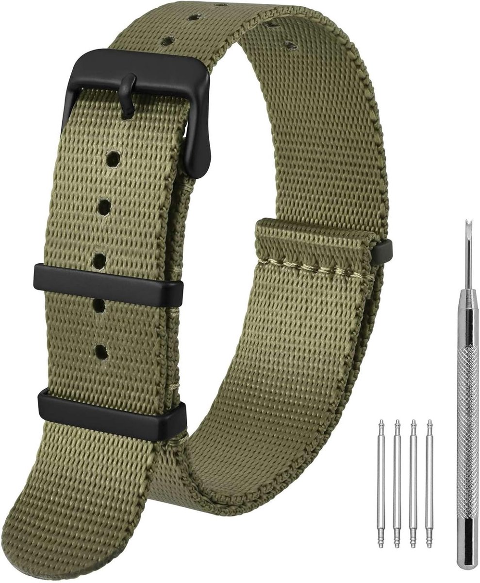 Militaire Nylon Horlogeband, Ballistic Nylon Vervangband voor Heren en Dames, Geschikt voor 16mm, 18mm, 20mm en 22mm Horloges, Duurzaam en Comfortabel