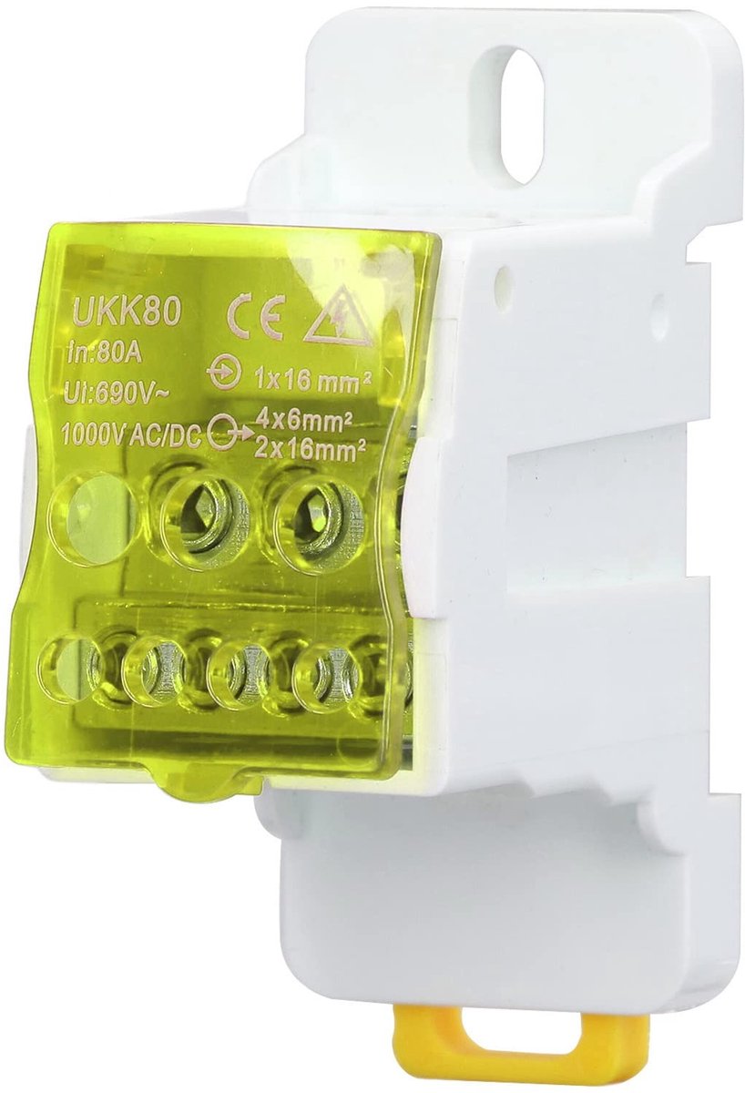 UKK-80A DIN Rail Terminal Block 80A 690V - Universele Distributiekast Geel