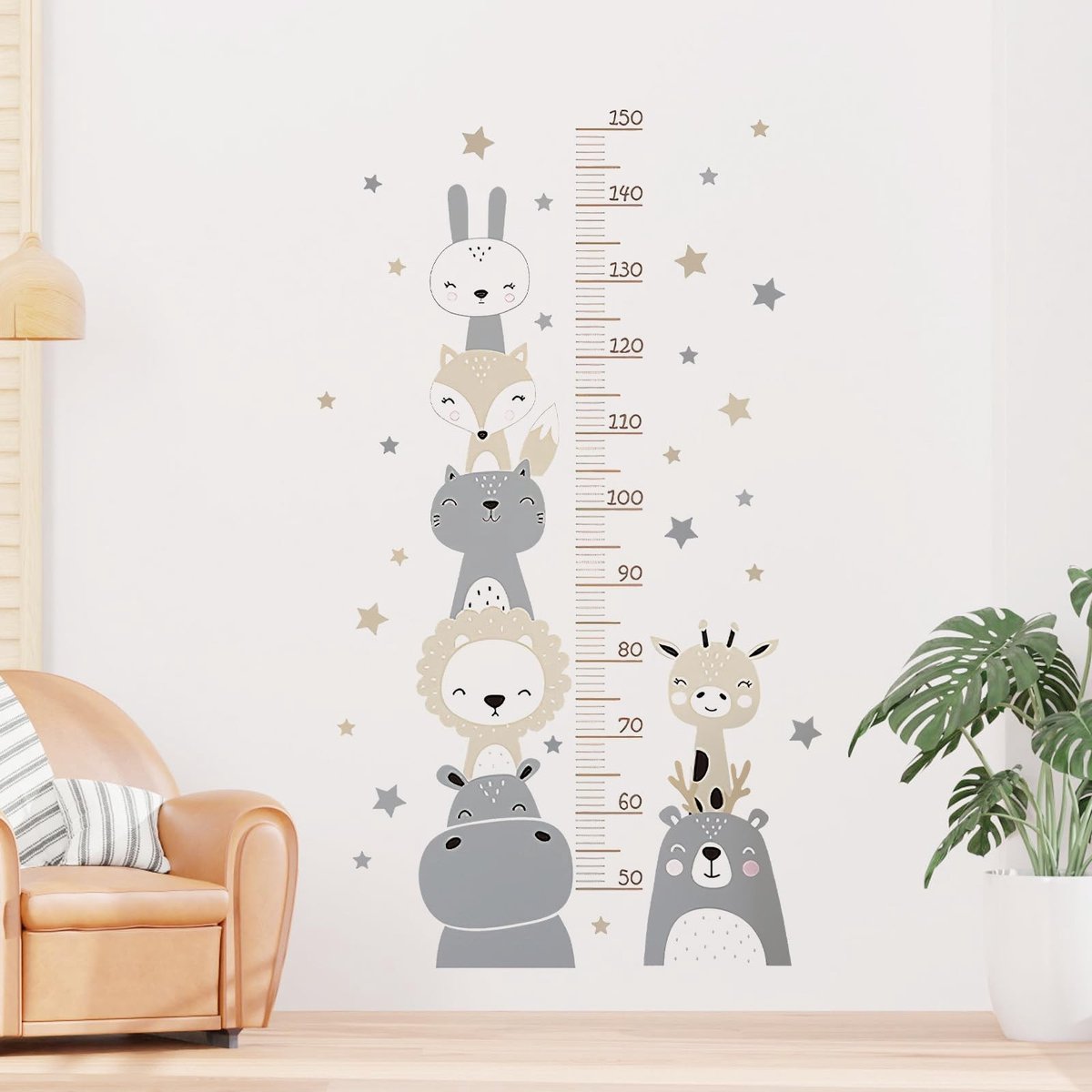 Dailygoods - Wandsticker - Kinderen - Groeimeter met Dieren - Boho Decor - Babykamer - Muurstickers voor Kinderen - Geschikt voor Meisjes