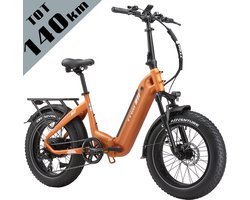 TTGO F6 Bost Opvouwbare Elektrische Fiets – 864Wh Lithium Accu – Actieradius tot 140 km – Hydraulische Schijfremmen – 20×4.0 inch Fatbike Banden – Aluminium Frame – Verende Voorvork met Lock-out–Shimano 7 Versnellingen– Elektrische Stadsfiets– Oranje